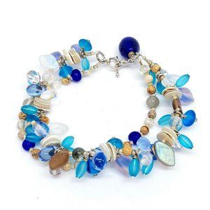Frosted Czech Glass  Beaded Statement Bracelet Chic Leaf Glass & Agate Jewelry